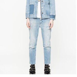Zadig & Voltaire Elios Denim Destroy Jeans Light Medium Patchwork Denim Sz 25